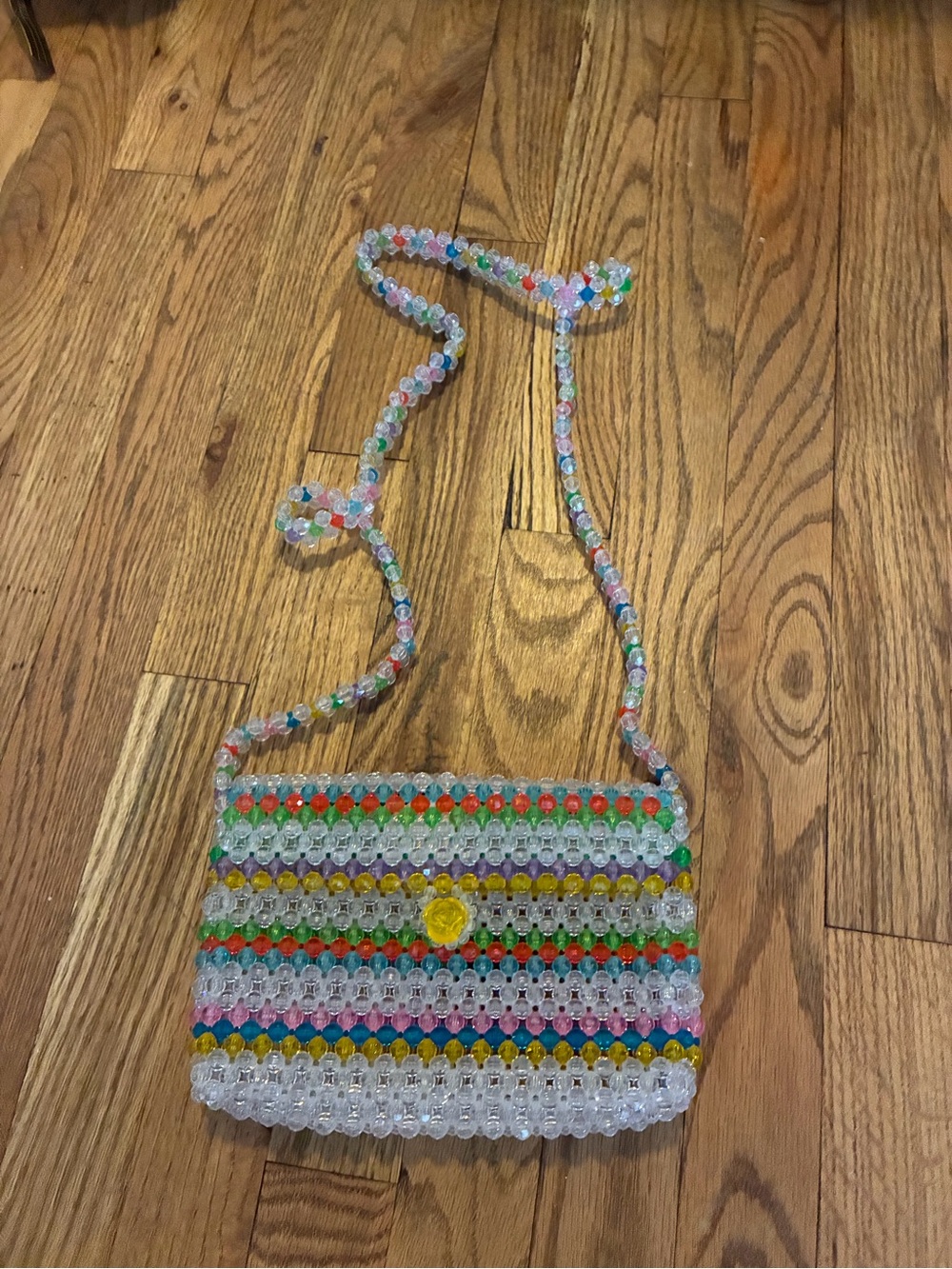 Susan Alexandra Multicolor Beaded Crossbody Bag - Clear & Rainbow